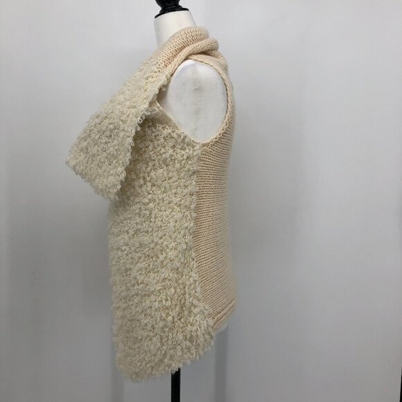 Cecile Bénac Creme Wool Alpaca Polyamide Vest Cardigan Contrast Fuzzy Knit SP - Picture 4 of 16